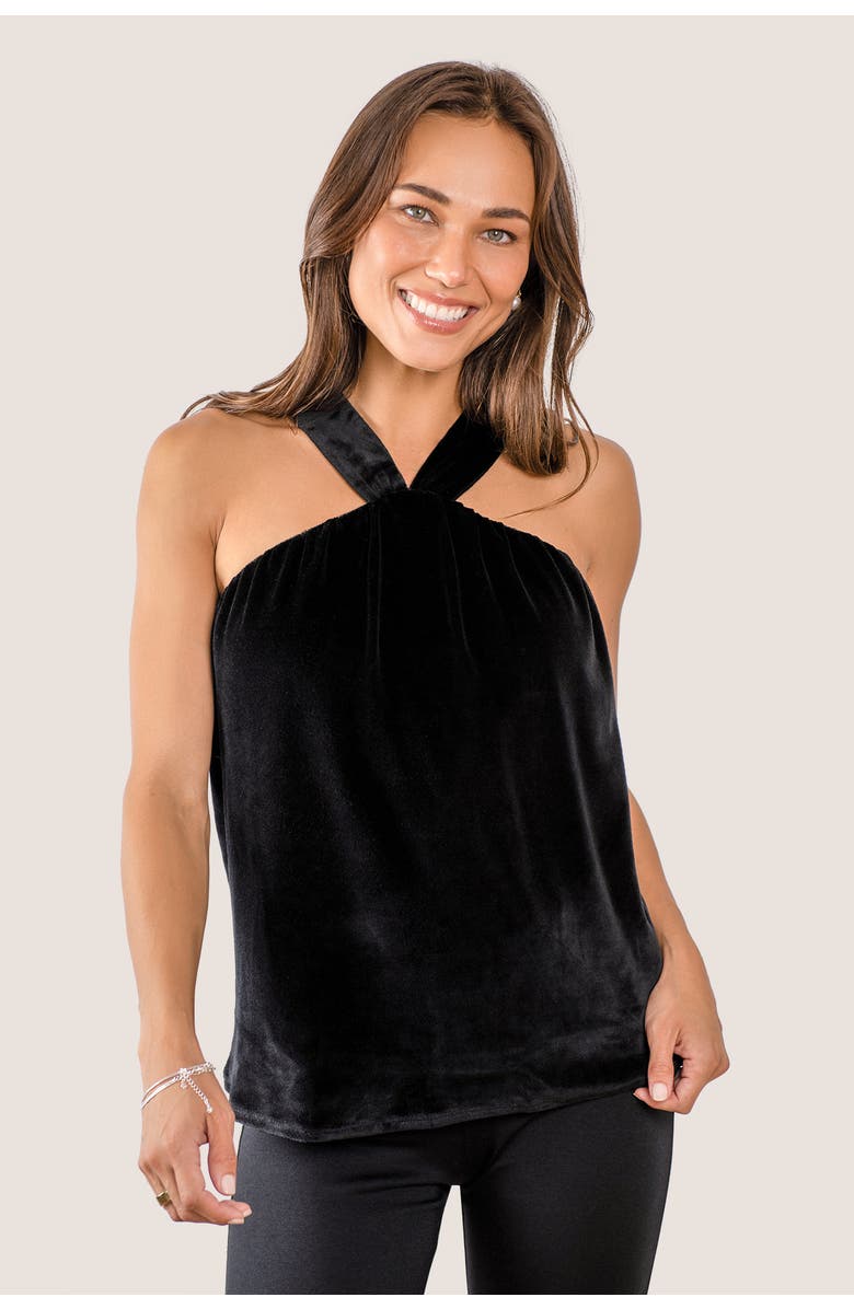 JJwinks Cosmo Built-In Shelf Velour Halter Top, Main, color, Black