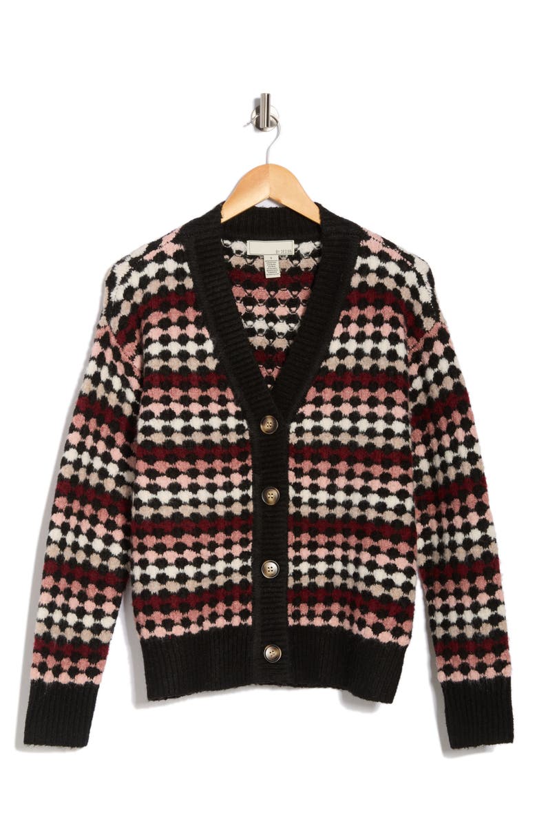 BY DESIGN Selena V-Neck Cardigan, Alternate, color, Black/ Pomegranate