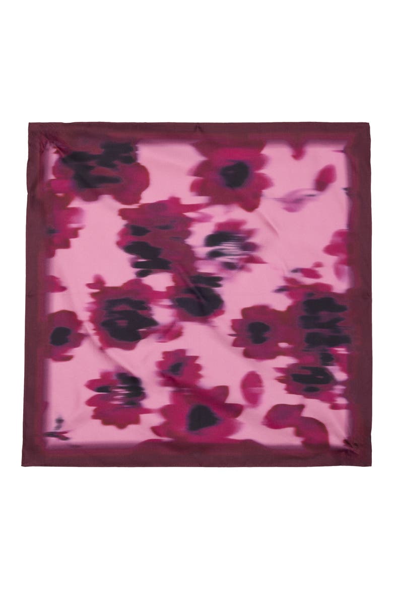 Print Silk Square Scarf, Alternate, color, BURGUNDY BLURRED FLORAL