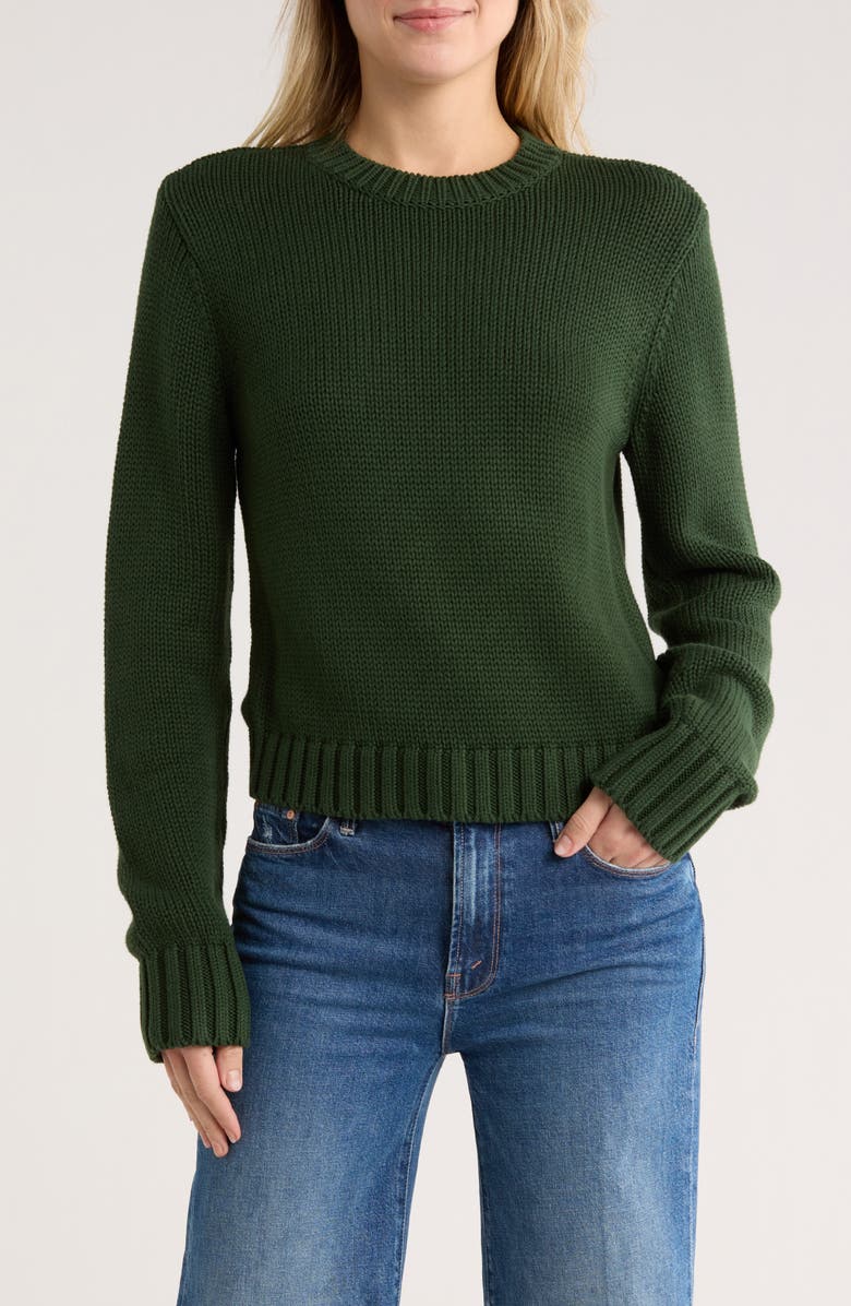 Madewell Solid Relaxed Cotton Sweater, Main, color, Summit Green
