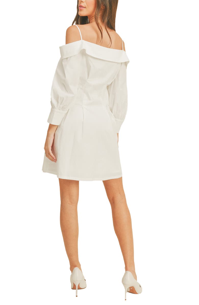All in Favor Cold Shoulder Stretch Cotton Poplin Mini Shirtdress, Alternate, color, Off White