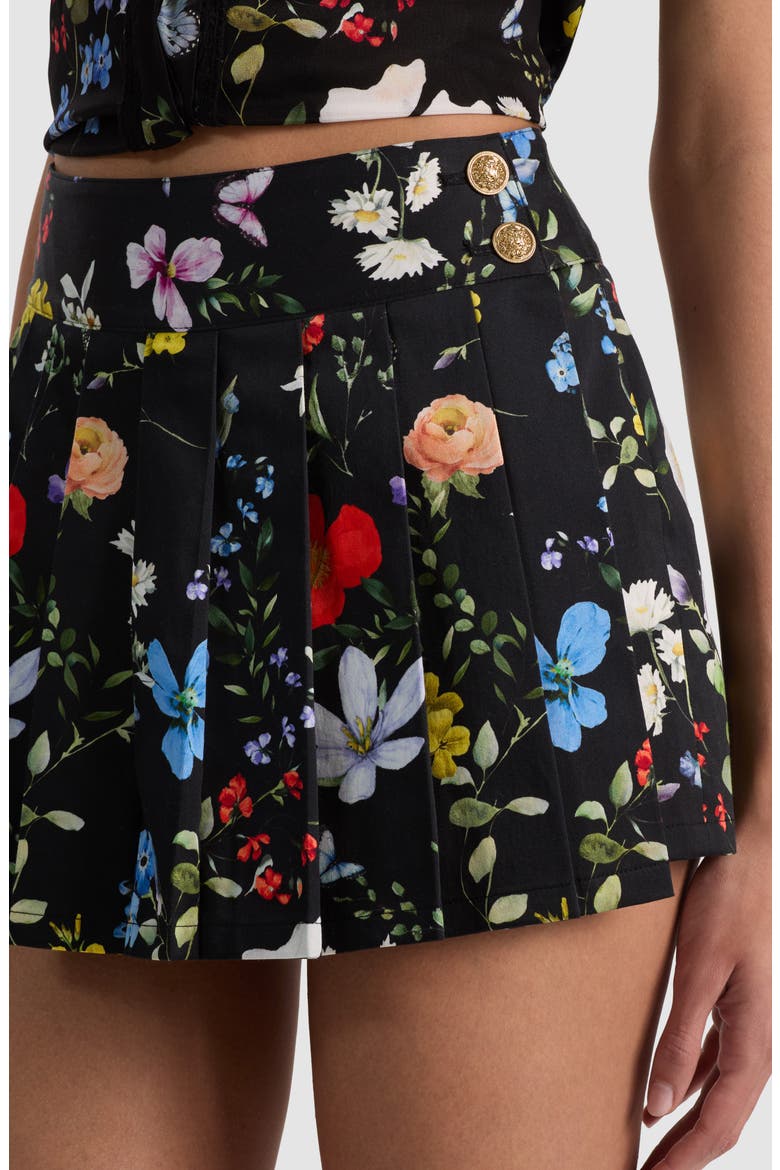 Noah Floral Pleated Miniskirt, Alternate, color, TWIST BLACK