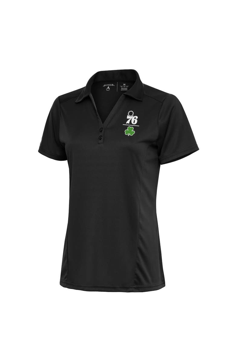 ANTIGUA Women's Antigua Charcoal Philadelphia 76ers Shamrock Tribute Polo, Main, color,