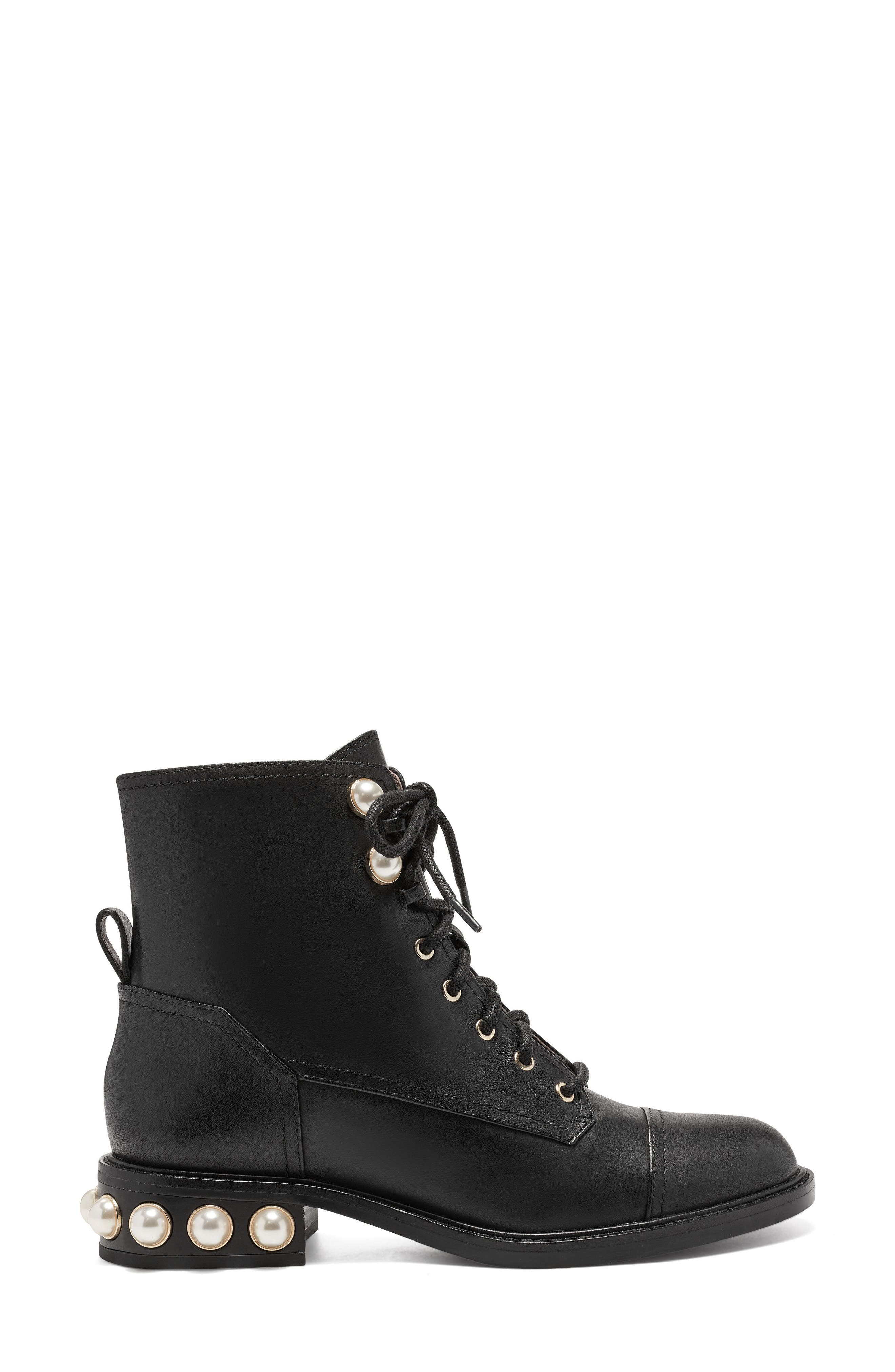 Vesna Stud Combat Boot, Alternate, color, BLACK