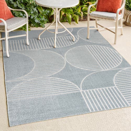 Jonathan Y Nordby High-low Geometric Arch Scandi Striped Indoor/outdoor Area Rug In Light Blue/cream