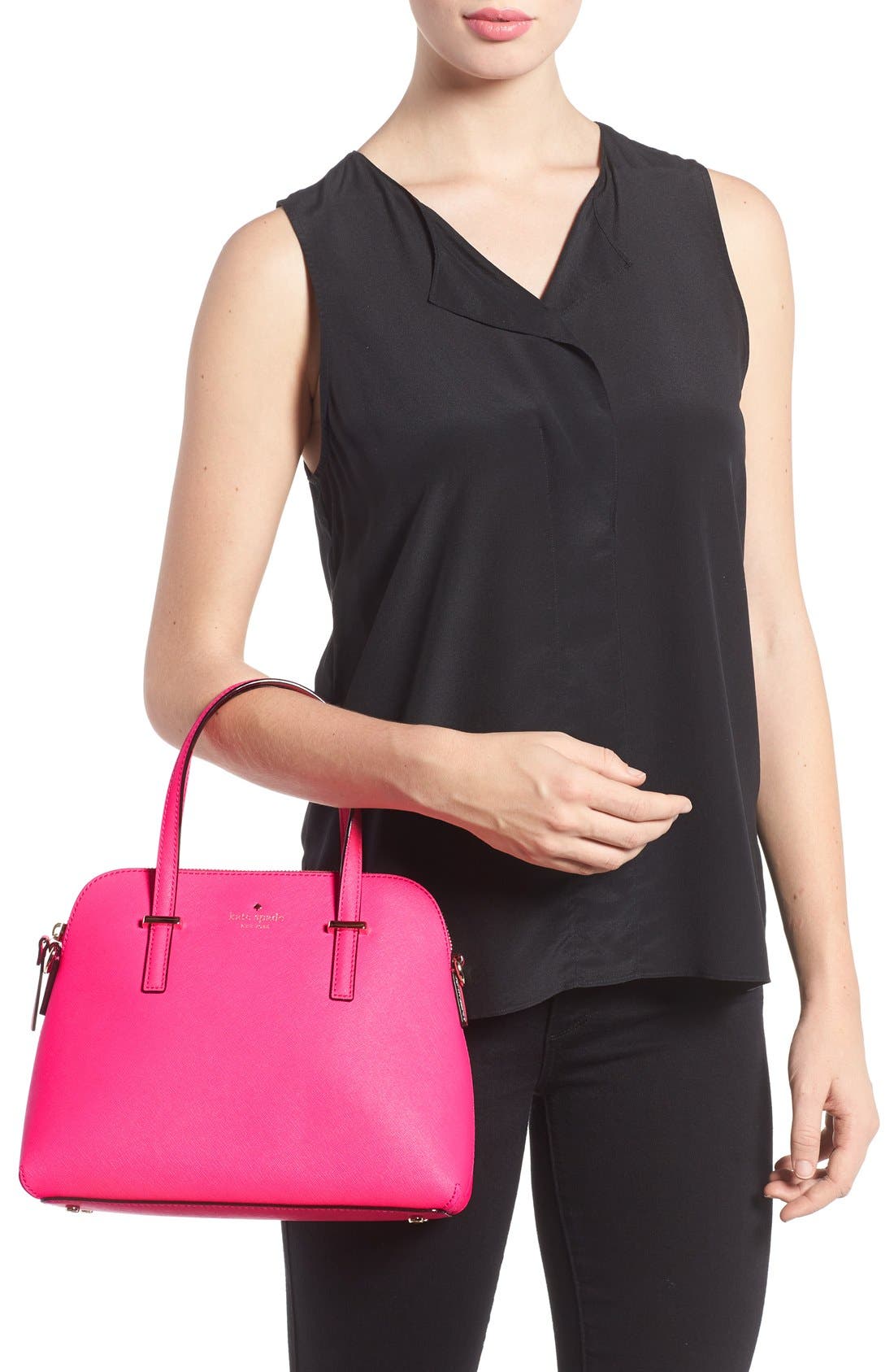 'cedar street - maise' leather satchel, Alternate, color, PINK CONFETTI