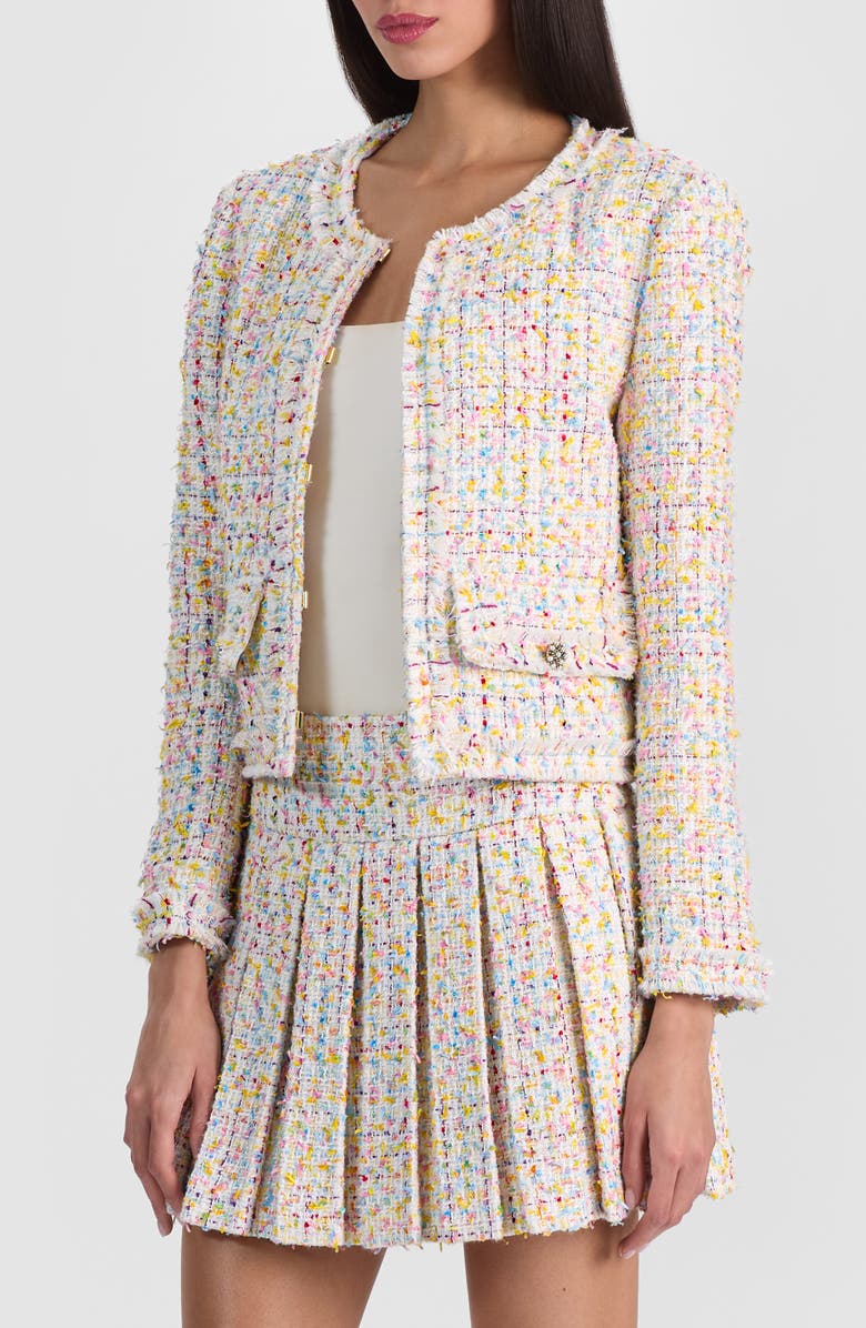 Alice + Olivia Landon Boxy Crop Tweed Jacket, Alternate, color, Off White/ Multi