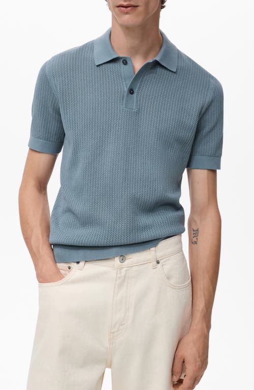 Mango Openwork Knit Cotton Polo In Blue