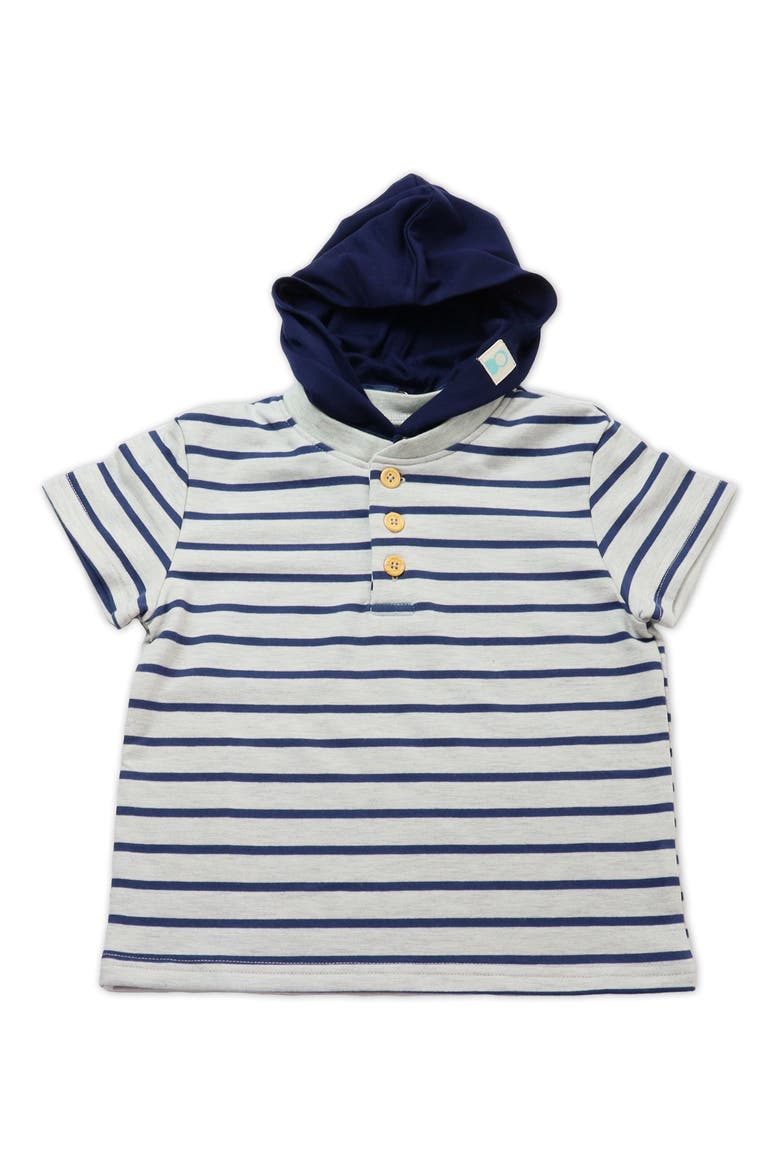 Stripe Short Sleeve Henley & Two Hoods Set, Alternate, color, BLUE AND HEATHER GREY STRIPE