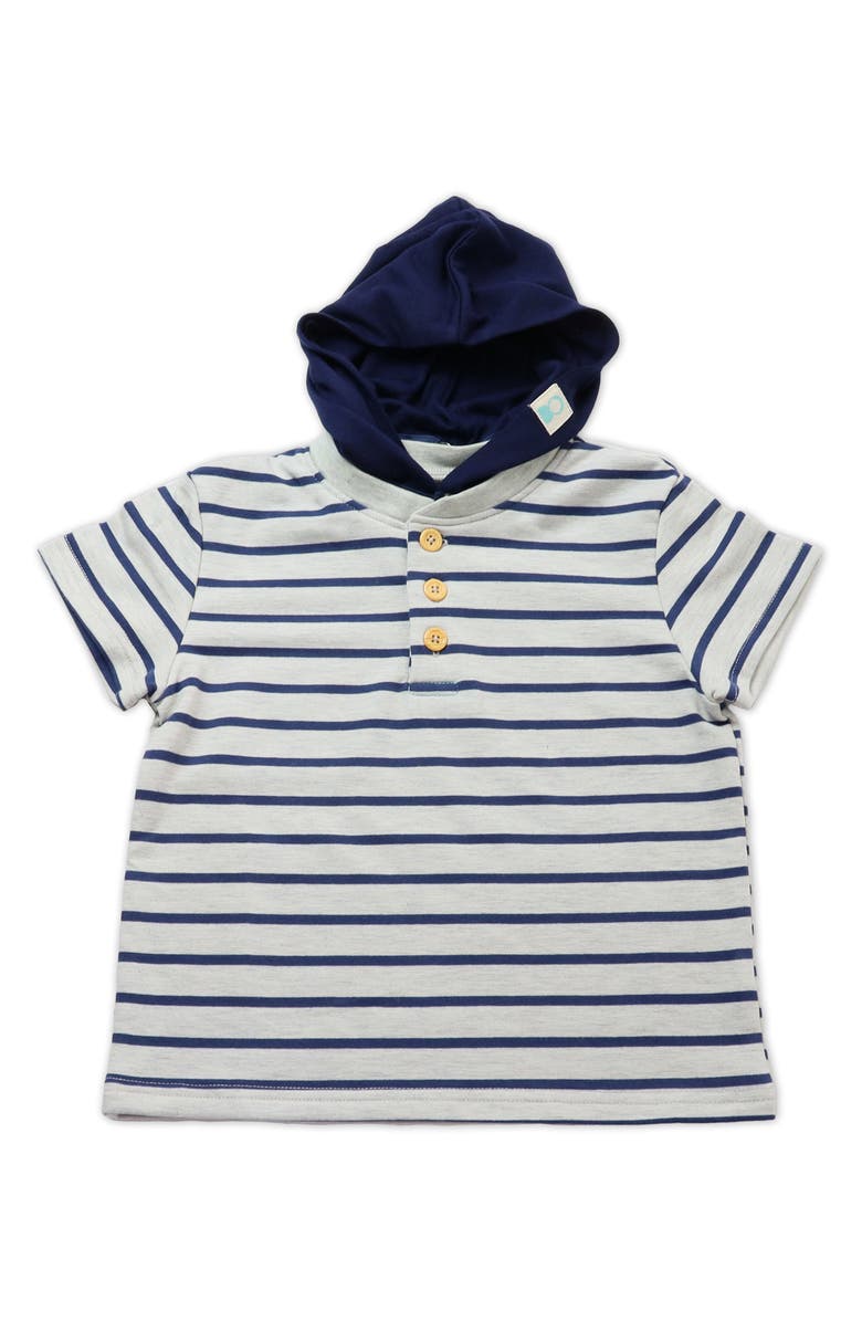 THOUGHTFULLY HOODED Stripe Short Sleeve Henley & Two Hoods Set, Alternate, color,