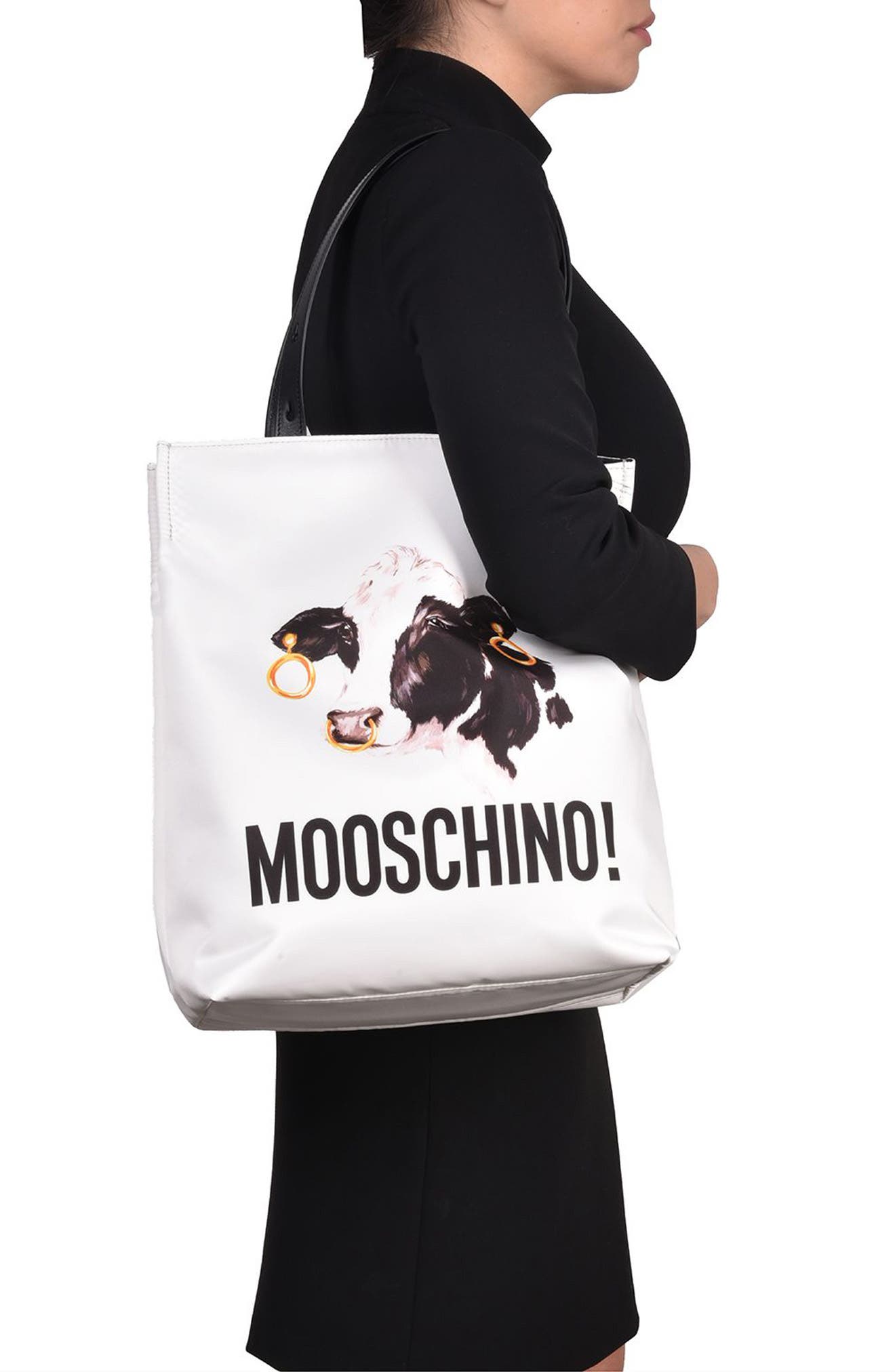 Moschino Cow Print Faux Leather Tote, Alternate, color, 