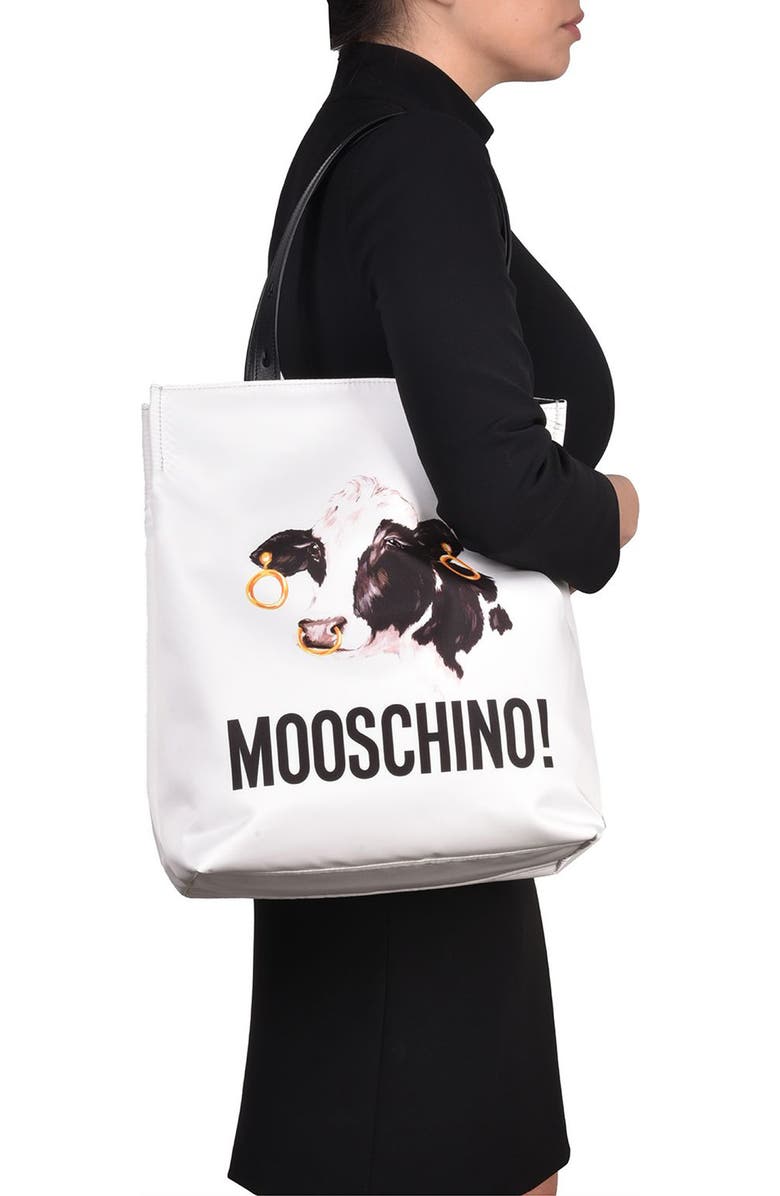 Moschino Cow Print Faux Leather Tote, Alternate, color,