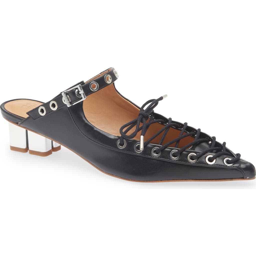 Ganni Eyelets Lace-Up Mule in Black  product