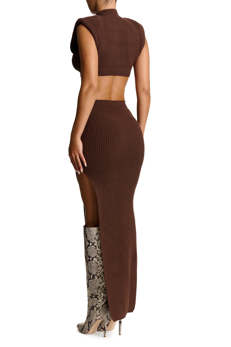 Mock Neck Crop Rib Sweater, Alternate, color, DARK CHOCOLATE