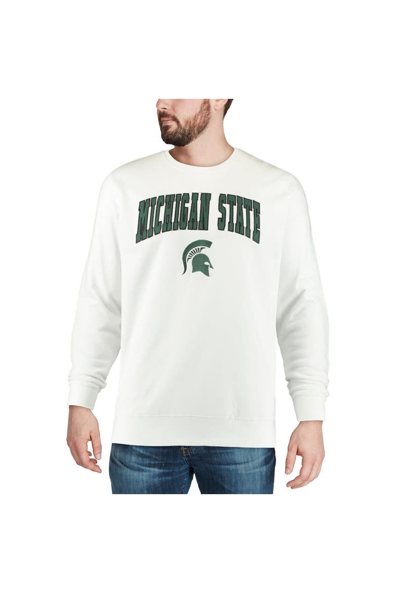 Men's Colosseum White Michigan State Spartans Arch & Logo Crew Neck Sweatshirt, Alternate, color, White