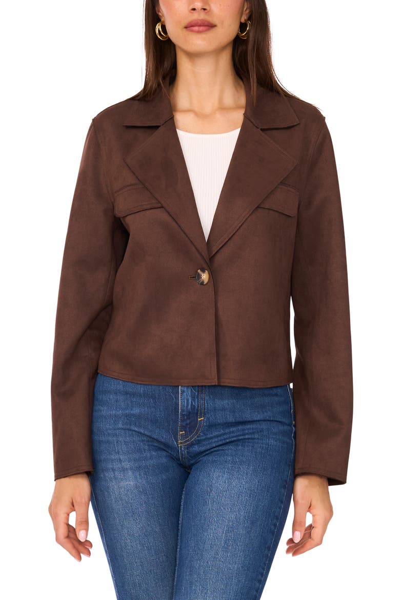 One-Button Faux Suede Jacket, Alternate, color, ESPRESSO