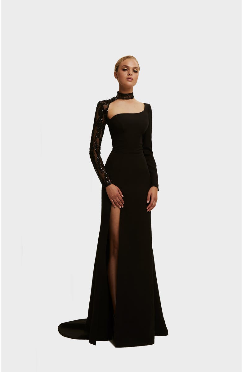 Milla Trumpet Gown With Detachable Sleeve, Alternate, color, 