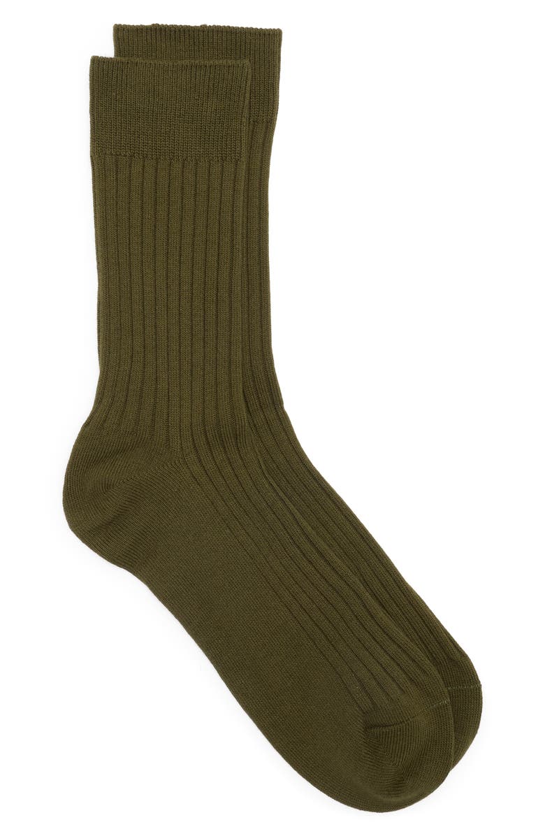 Nordstrom Ribbed Cotton Blend Socks, Main, color, Olive