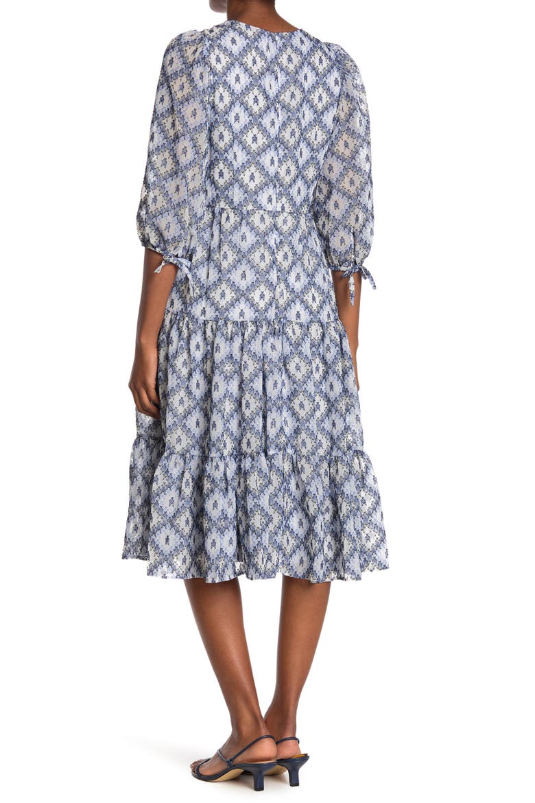 Geometric Print Ruffle Hem Midi Dress, Alternate, color, BLUE MULTI