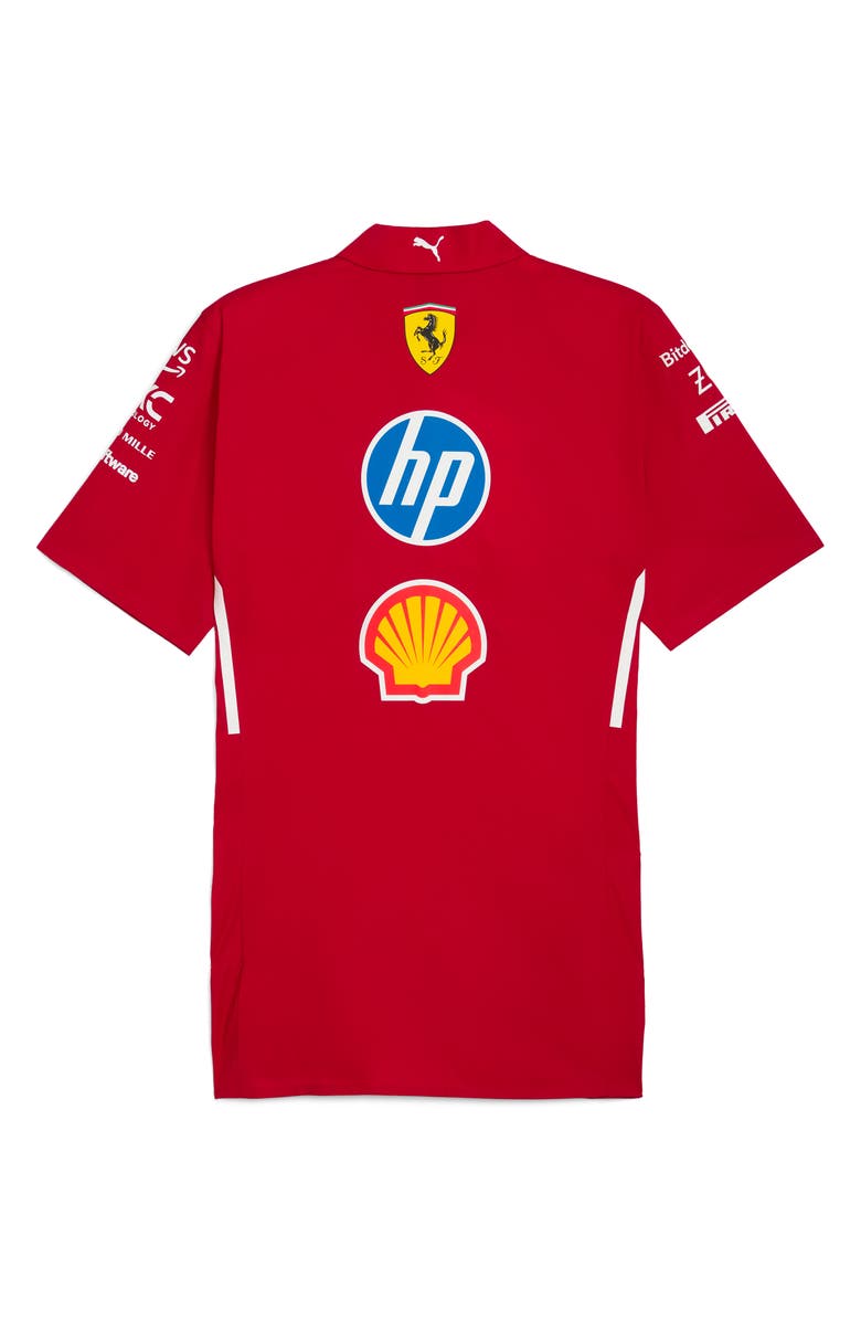 PUMA Scuderia Ferrari 2025 Team Short Sleeve Stretch Cotton Poplin Button-Up Shirt, Alternate, color, Dark Cherry