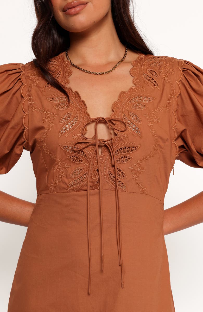 Petal & Pup Rhodes Embroidered Puff Sleeve Minidress, Alternate, color, Brown
