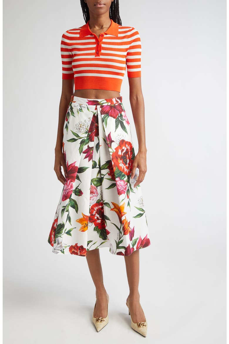 Floral Pleated Cotton Poplin Skirt, Alternate, color, HA5PB ANEMONI GIGLI F.BCO