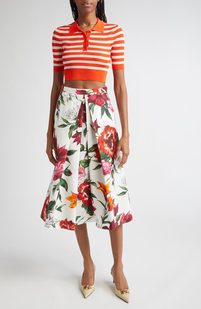 Dolce&Gabbana Floral Pleated Cotton Poplin Skirt, Alternate, color, Ha5pb Anemoni Gigli F.bco