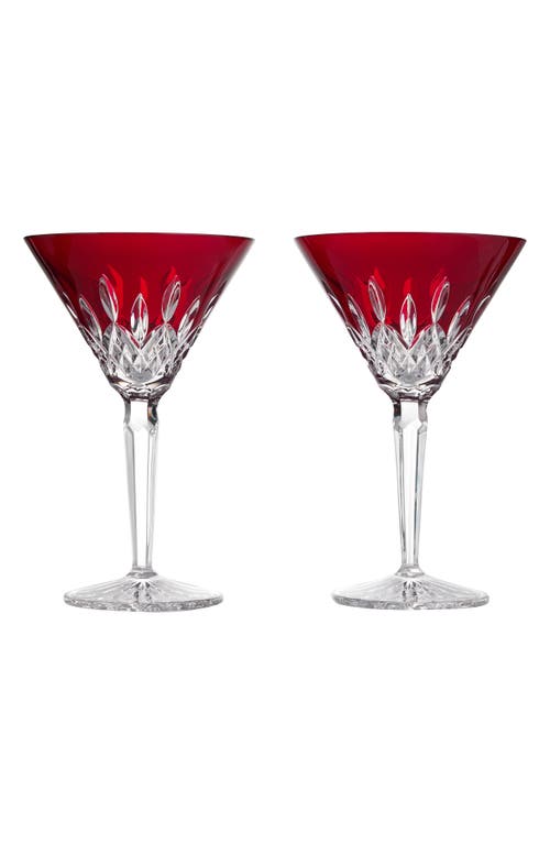 Waterford Lismore Red Set Of 2 Crystal Martini Glasses In Red