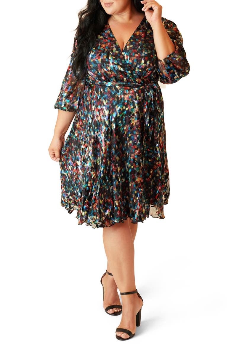 Graphic Print Burnout Wrap Dress, Main, color, TEAL