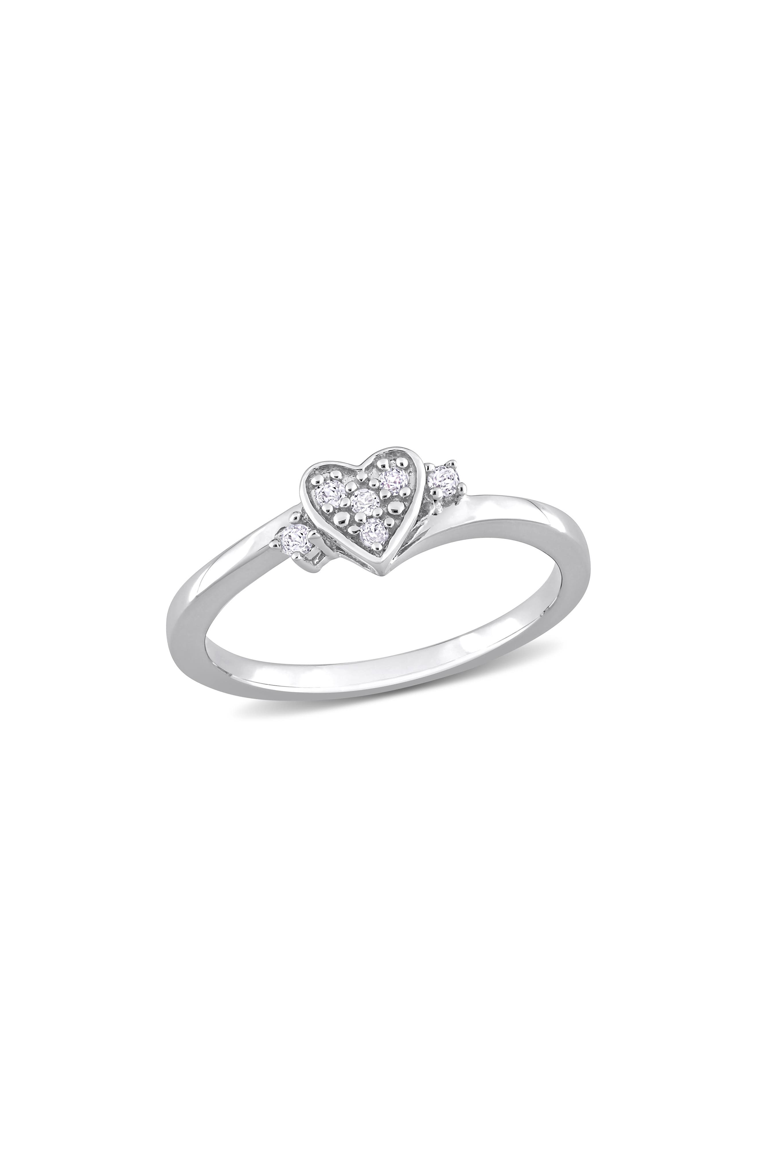 DELMAR Sterling Silver Pavé Diamond Heart Ring - 0.10ct.