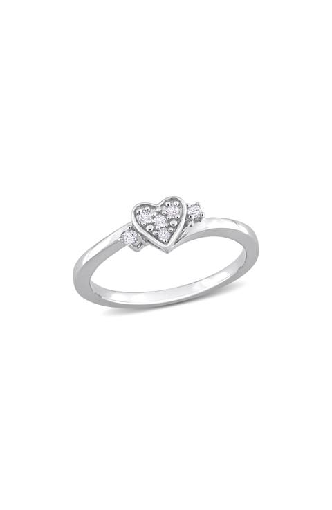 Sterling Silver Pavé Diamond Heart Ring - 0.10ct.