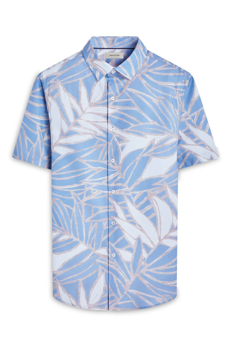 Orson Leaf Print Short Sleeve Stretch Cotton Button-Up Shirt, Alternate, color, AIR BLUE