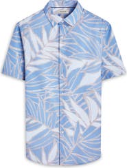 Bugatchi Orson Leaf Print Short Sleeve Stretch Cotton Button-Up Shirt