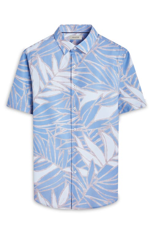 Bugatchi Orson Leaf Print Short Sleeve Stretch Cotton Button-up Shirt In Air Blue