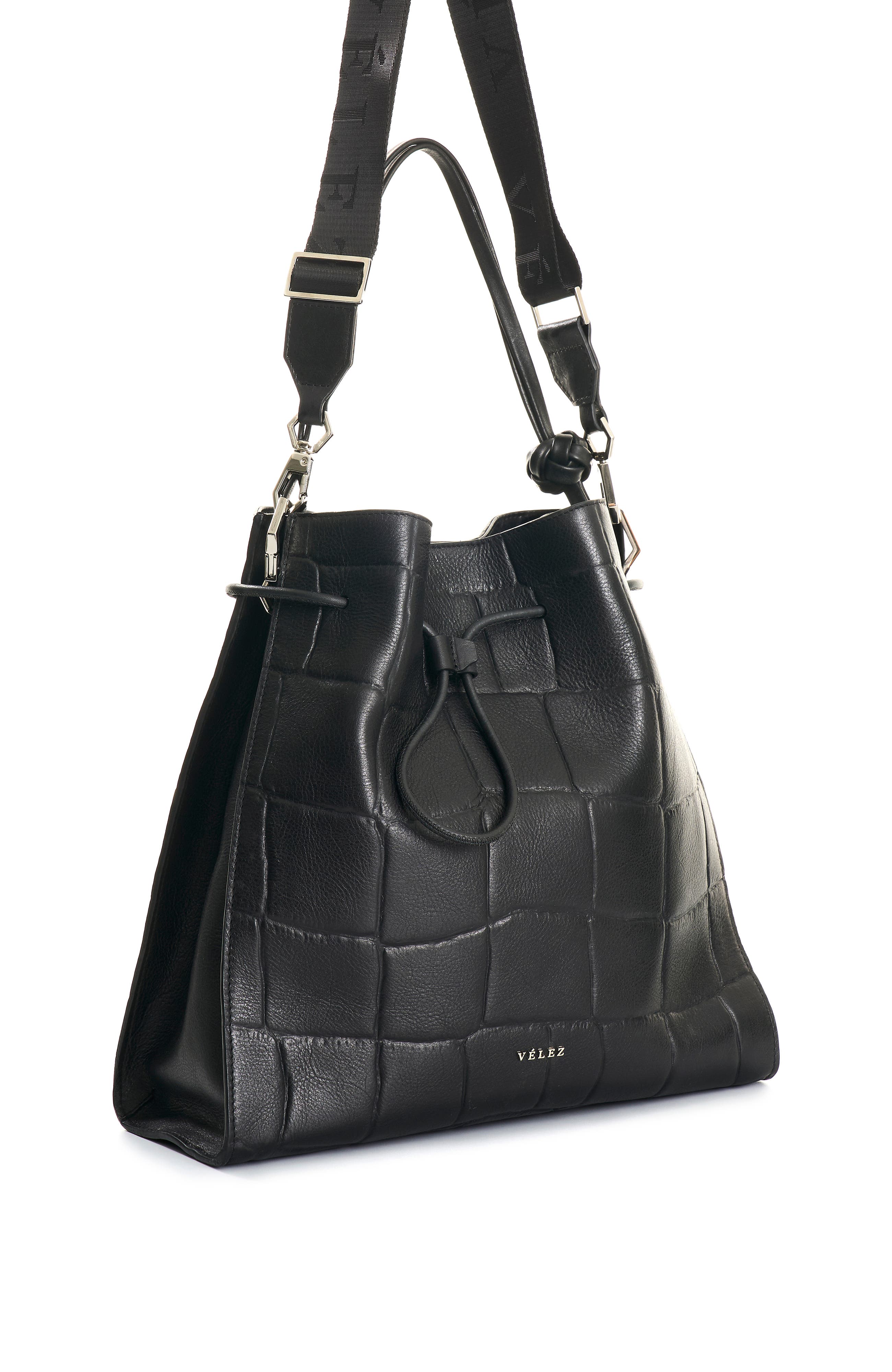 Velez Embossed Leather Tote Bag, Alternate, color, Black