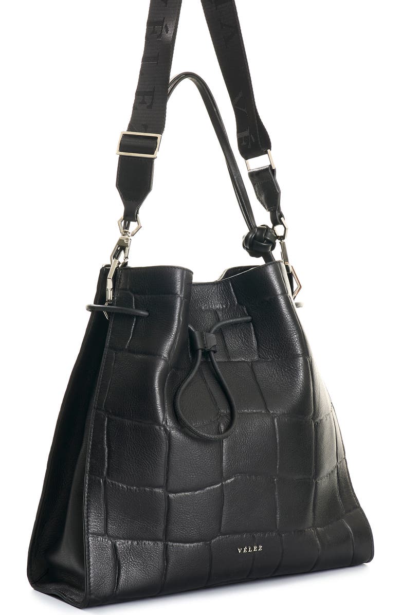 Velez Embossed Leather Tote Bag, Alternate, color, Black