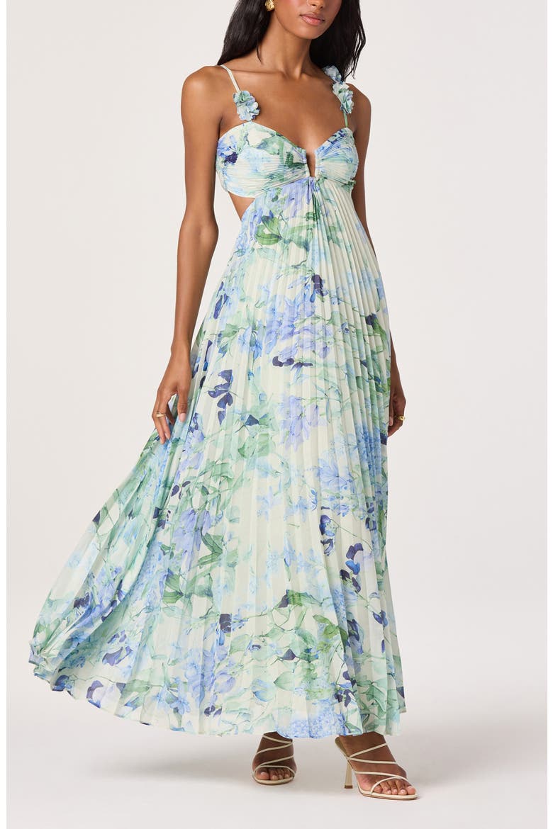 Emese Pleated Maxi Sundress, Alternate, color, GREEN BLUE FLORAL