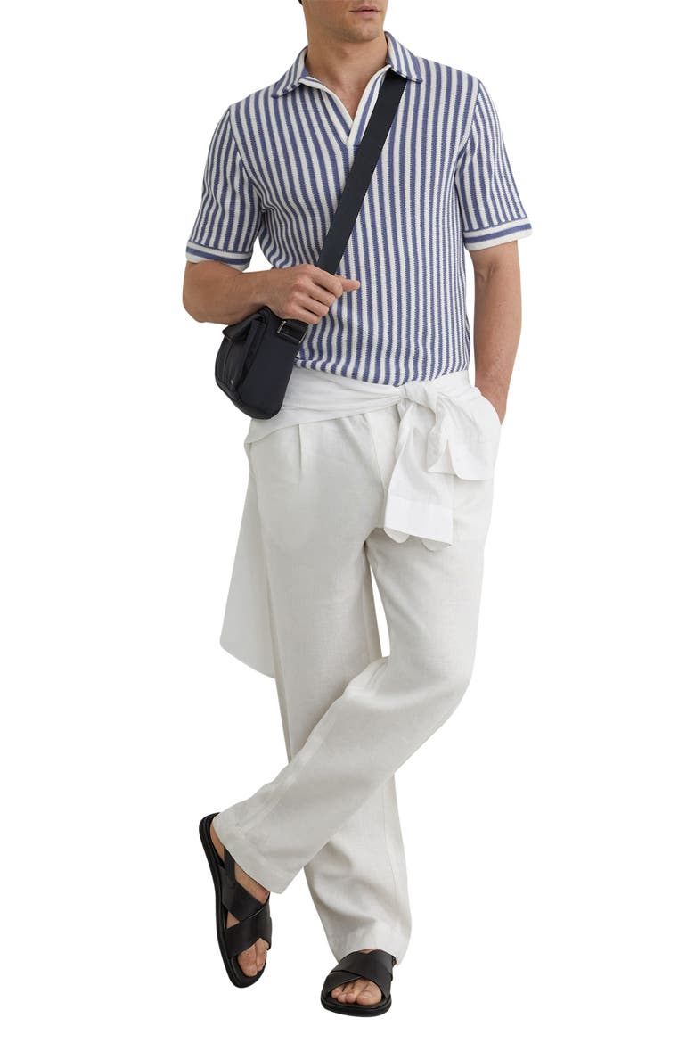 Alba Stripe Johnny Collar Polo, Alternate, color, BLUE/ OFF WHITE