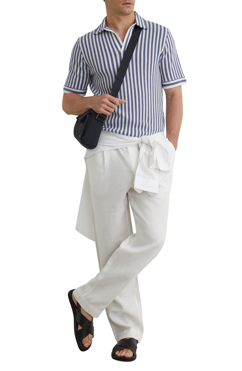 Reiss Alba Stripe Johnny Collar Polo, Alternate, color, Blue/ Off White