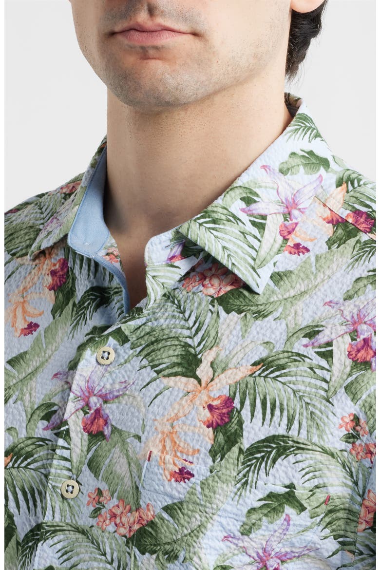 Nova Wave Blue Sky Vines Short Sleeve Seersucker Button-Up Shirt, Alternate, color, DEW DROP