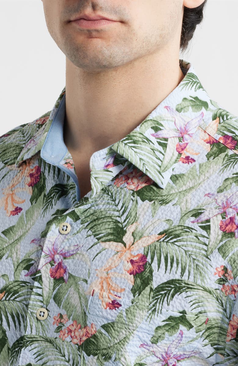 Tommy Bahama Nova Wave Blue Sky Vines Short Sleeve Seersucker Button-Up Shirt, Alternate, color, Dew Drop