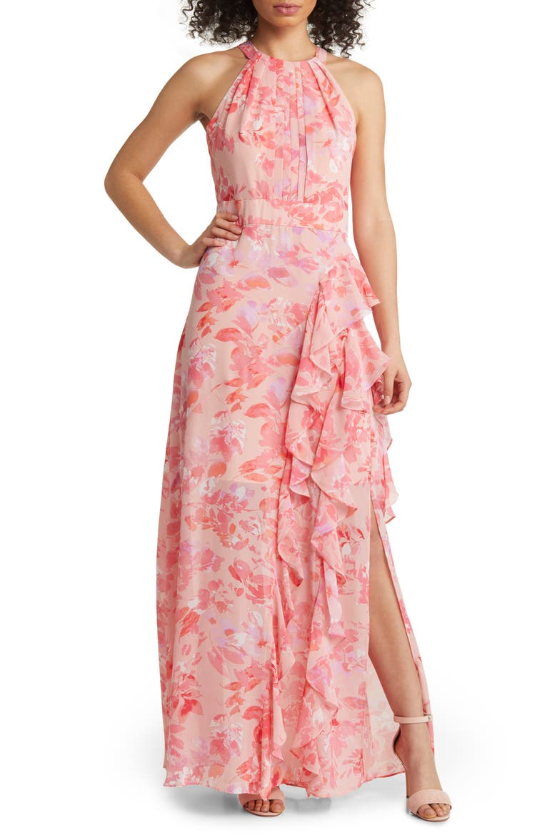 Floral Chiffon Gown, Alternate, color, PINK PRINT