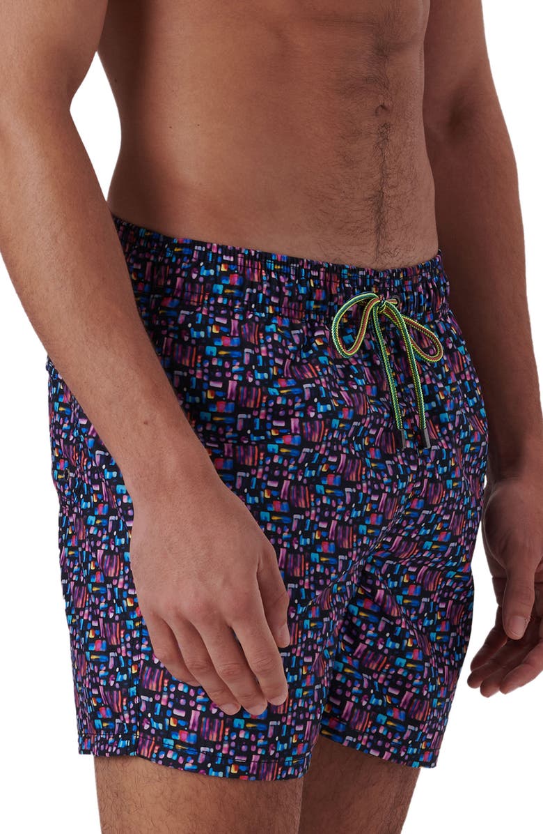 Bugatchi Print Archer Mid Length Swim Trunks, Alternate, color, 
