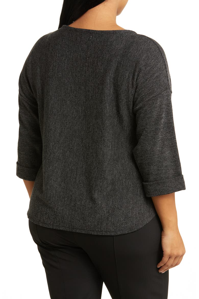 Three-Quarter Sleeve Rib Top, Alternate, color, BKCHR348