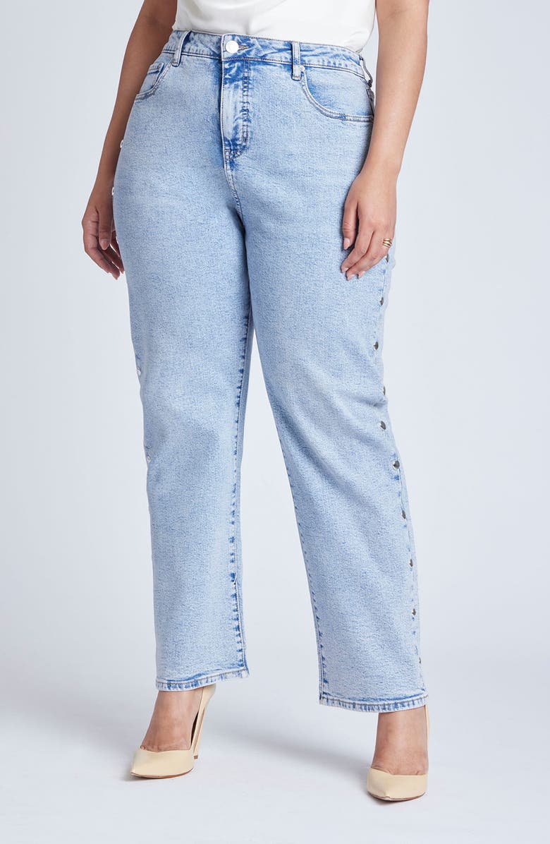 ELOQUII Stud Detail High Waist Straight Leg Jeans, Main, color, 