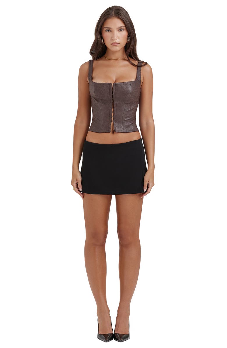 HOUSE OF CB Faux Leather Crop Corset Tank, Alternate, color, Brown Leather