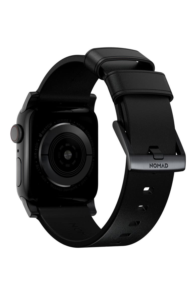 Modern Leather 22mm Apple Watch® Watchband, Alternate, color, BLACK/ BLACK