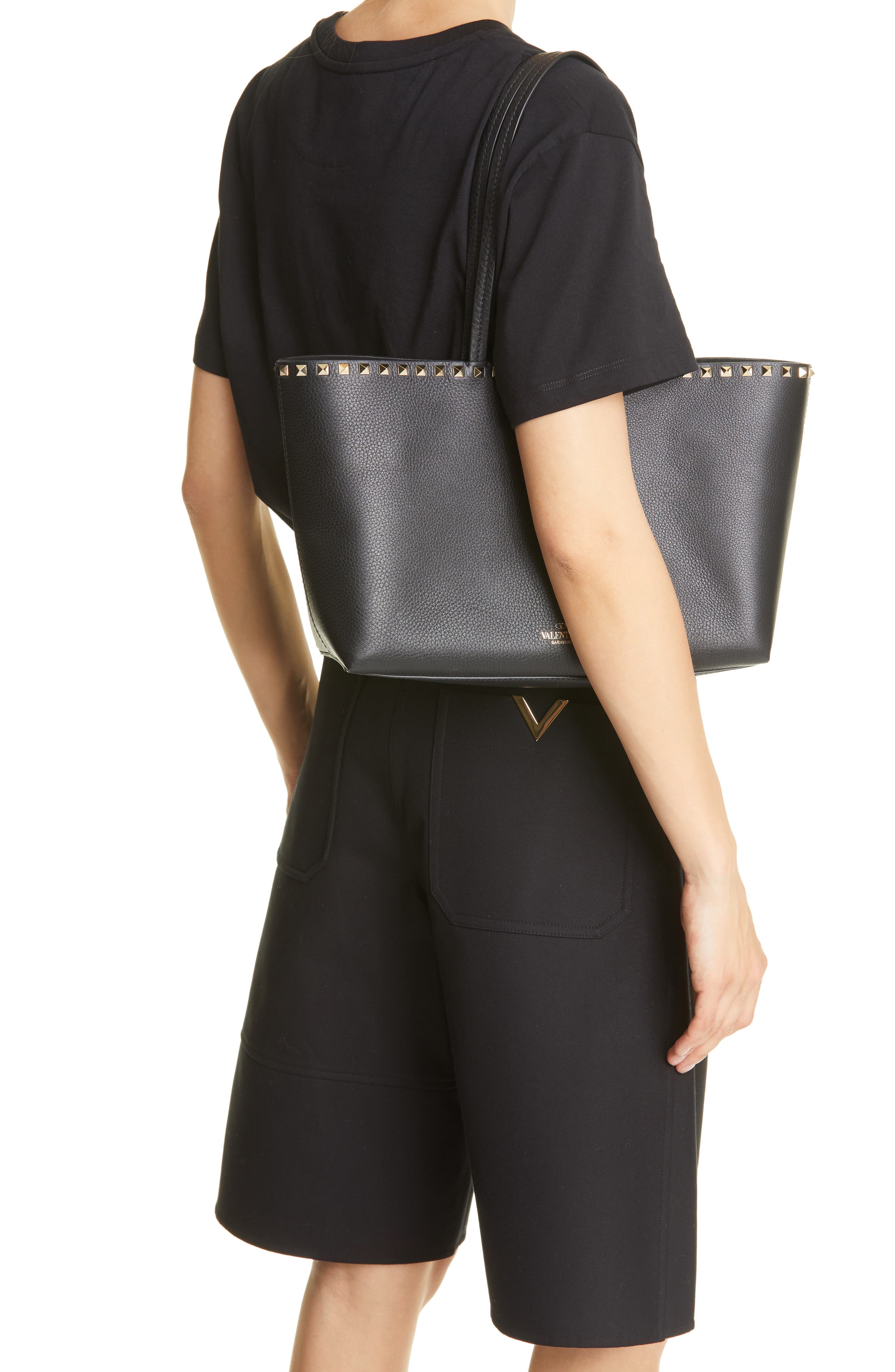 Valentino Garavani Small Rockstud Leather Tote, Alternate, color, 