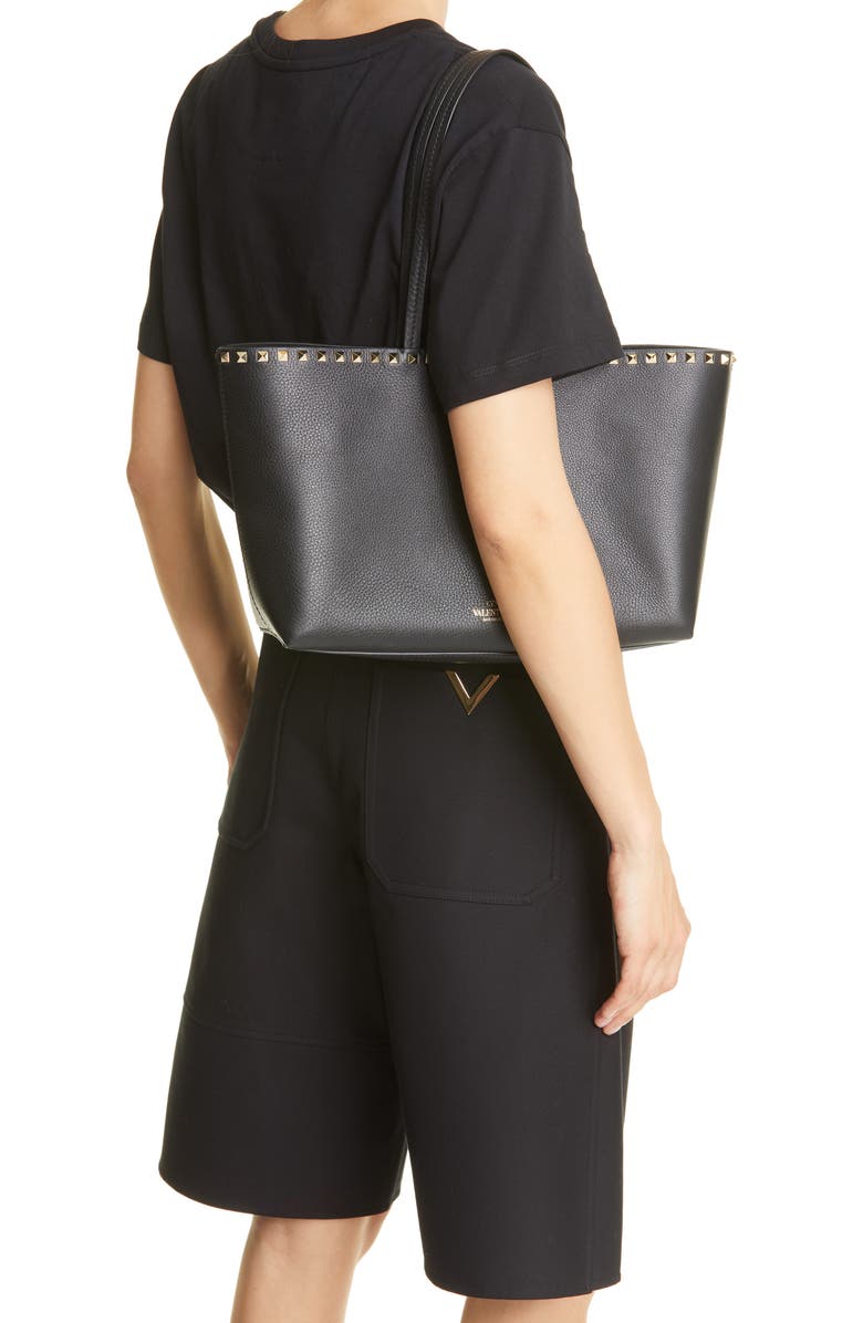 Valentino Garavani Small Rockstud Leather Tote, Alternate, color,