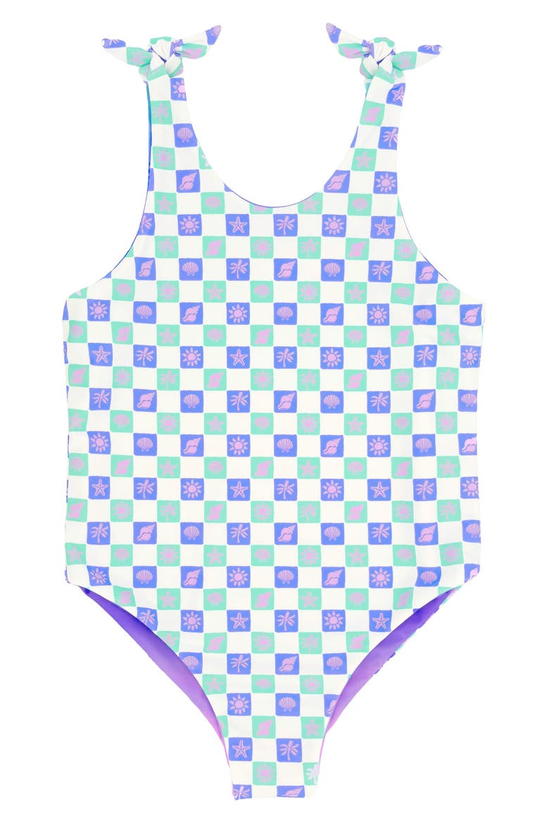 Kids' Skye Reversible UPF 50+ One-Piece Swimsuit, Main, color, BLUE MULTI